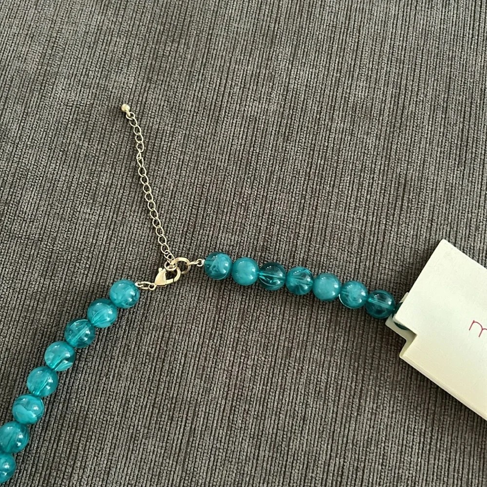 Macys Long beaded necklace, turquoise gold yellow clear red beads NWT